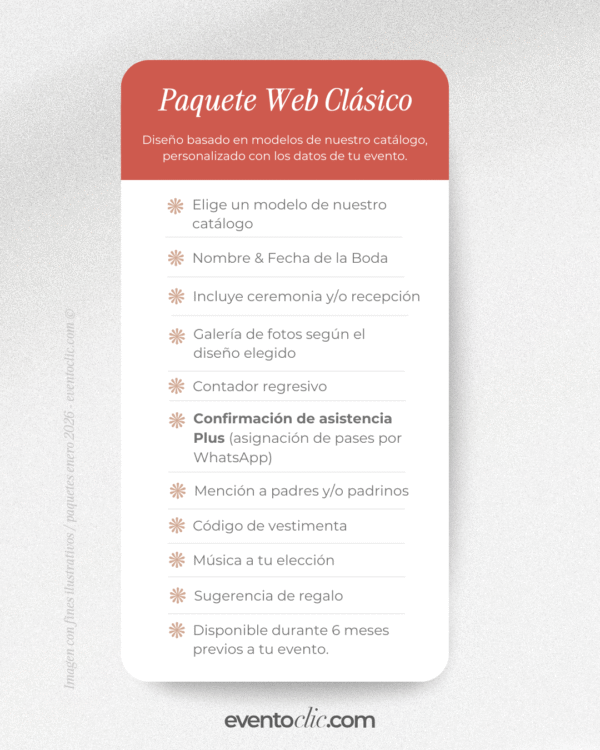 CLASICO ENERO 2026 - 8 Paquete Clásico Boda - Invitación Web