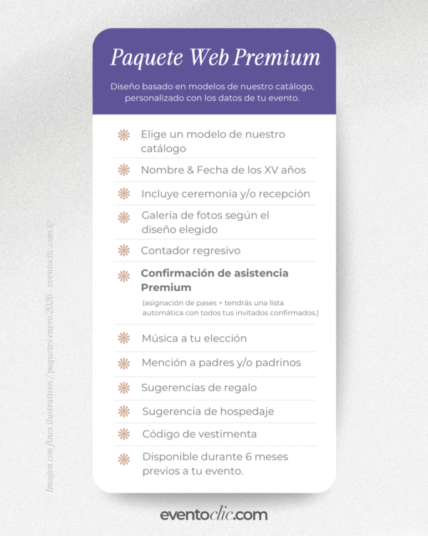 XV PREMIUM - ENERO 2026 - 2 Paquete Premium XV años - Invitaciones Web