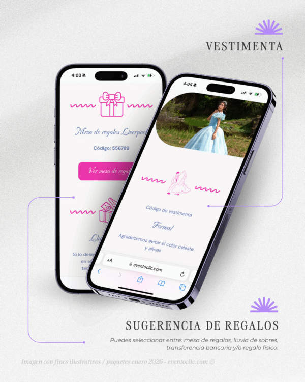 XV PREMIUM - ENERO 2026 - 4 Paquete Premium XV años - Invitaciones Web