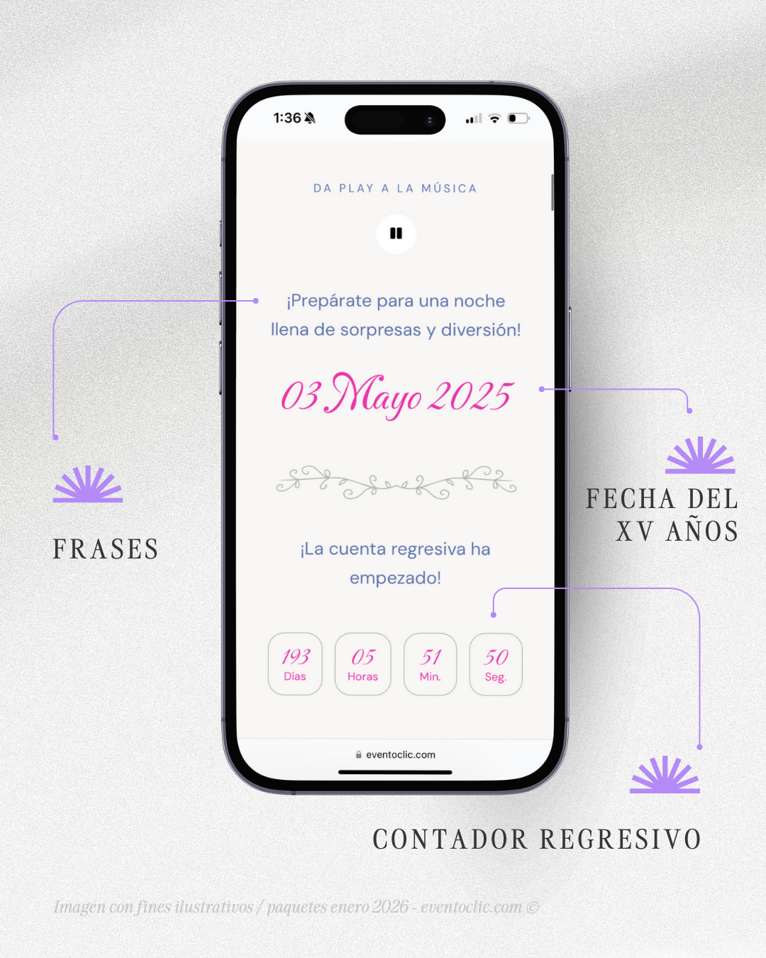 XV PREMIUM - ENERO 2026 - 8 Paquete Premium XV años - Invitaciones Web